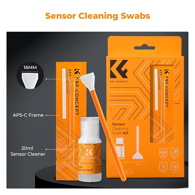 K&F CONCEPT 16mm APS-C Sensor Cleaning Swab*10 + 20ml Sensor Cleaner, DSLR SLR
