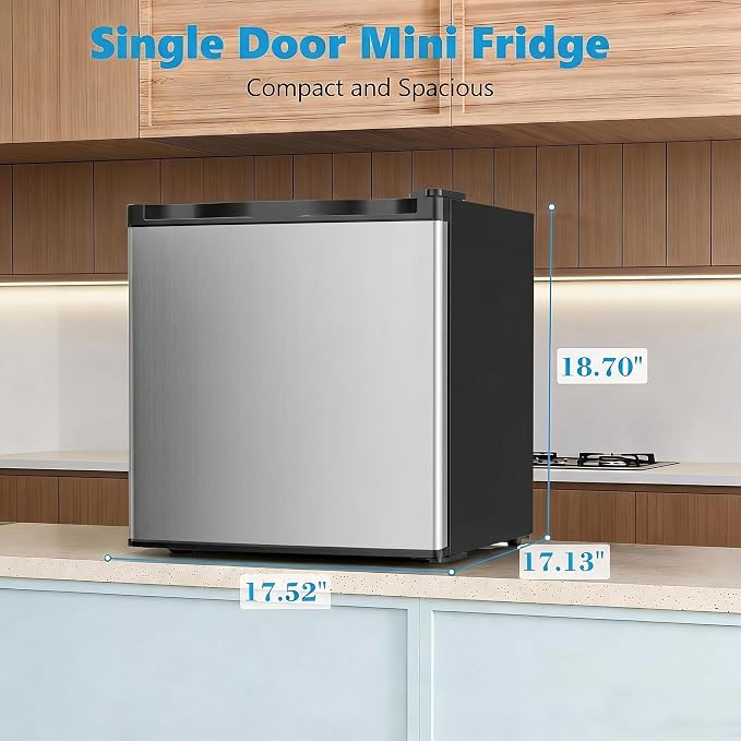 Antarctic Star Mini Fridge with Freezer, Rated 1.6 cu.ft, Small Upright Refrigerator with Removable Shelves, 7 Adjustable Thermostat, Low Noise for Bedroom/Apartment/Office,Silver