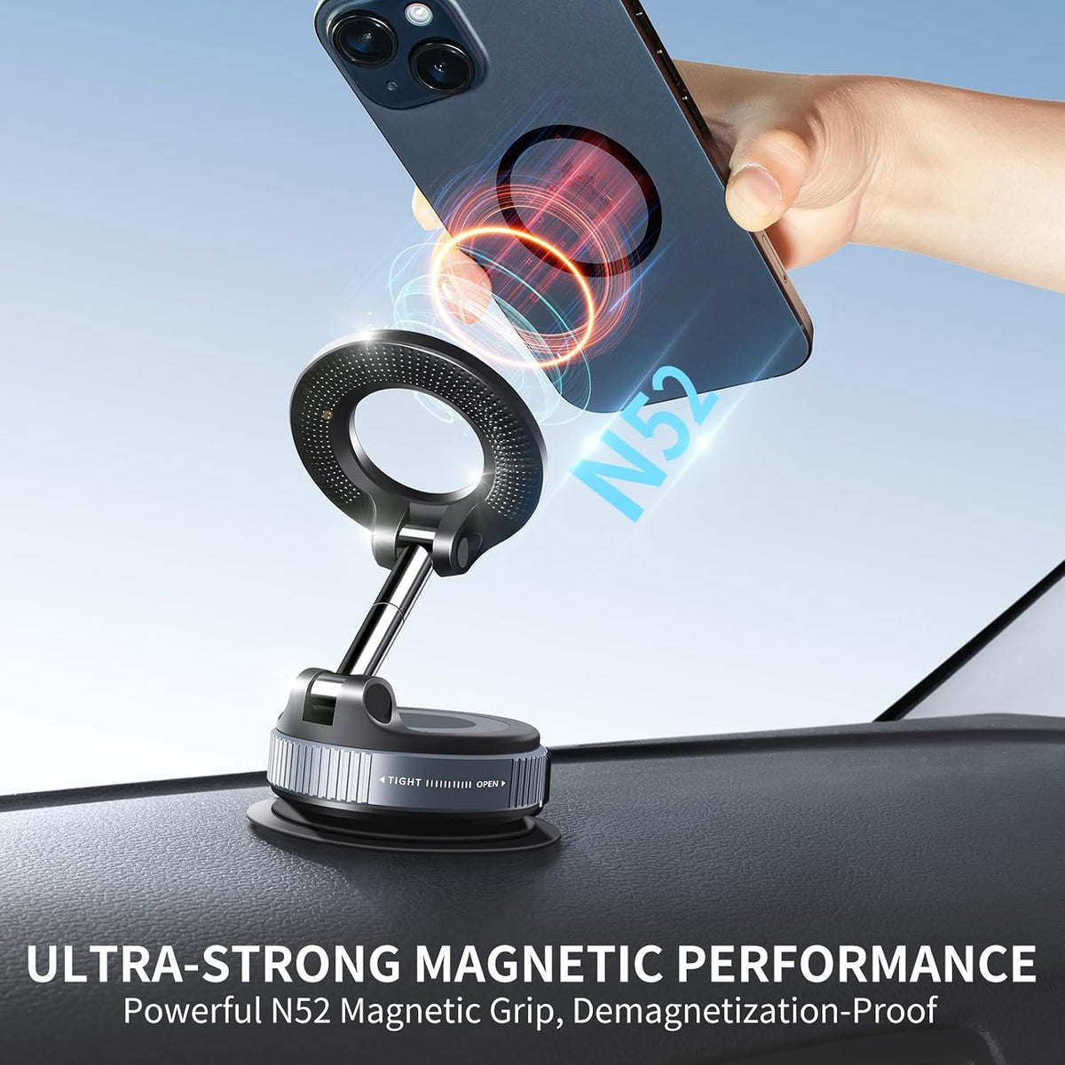 Galundge Vacuum Suction Magnetic Phone Holder, 2026 Upgraded Foldable Retractable Suction Cup Car Phone Mount for Magsafe, 360° Adjustable Magnetic Phone Stand for Cars/Gyms/Mirrors/Smooth Surface