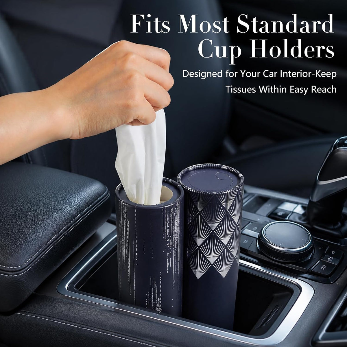 4 Pack Navy Blue Car Tissue Holder with Facial Tissues Bulk, Silver Foil