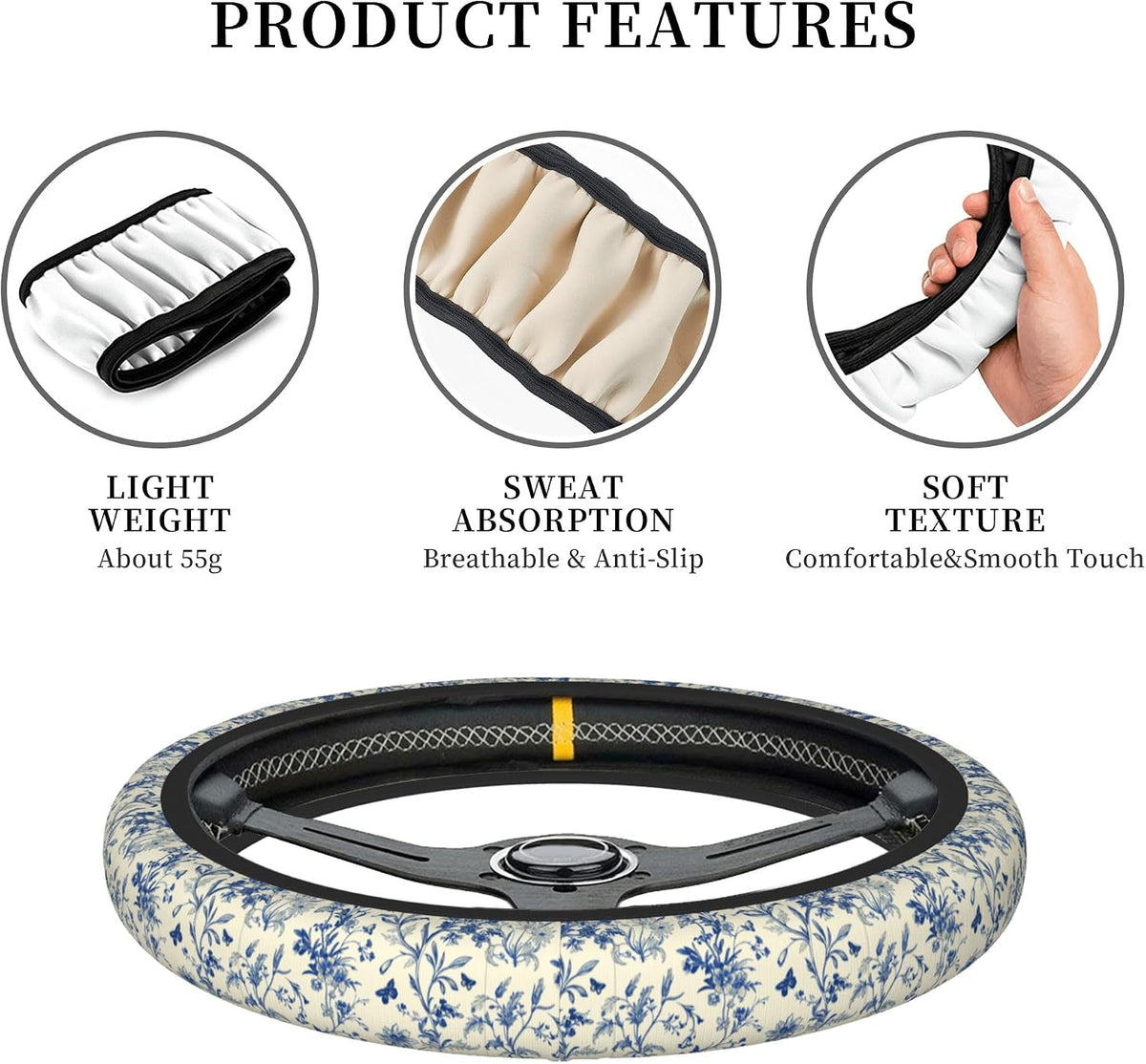 Floral Cute Steering Wheel Cover for Women & Men – Universal 15 Inch Car Accessories, Non-Slip & Stylish Design, Fits Most Cars, SUVs, and Auto