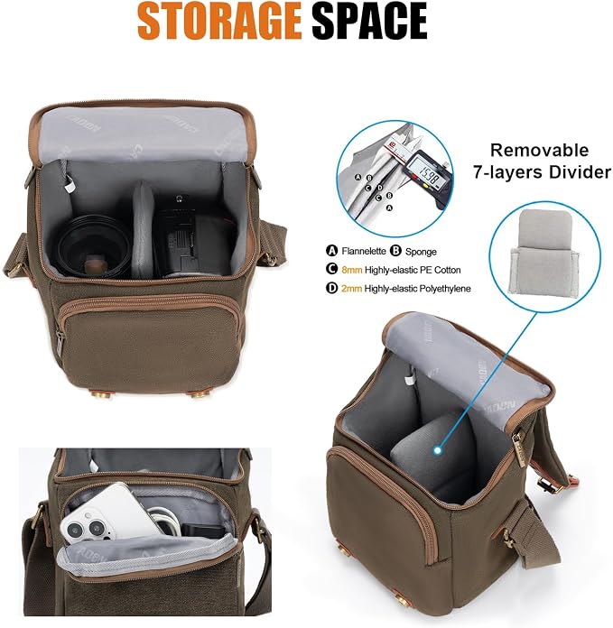 CADeN Compact Camera Bag Case Canvas Leather Trim Compatible