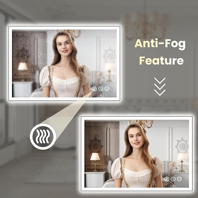 WTTY 40"X30" LED Bathroom Mirror with Black Frame, Bathroom Vanity Mirror with Lights for Wall, Front Light and Backlit, Anti-Fog, Dimmable, 3 Colors, Shatterproof, Memory, Horizontal/Vertical
