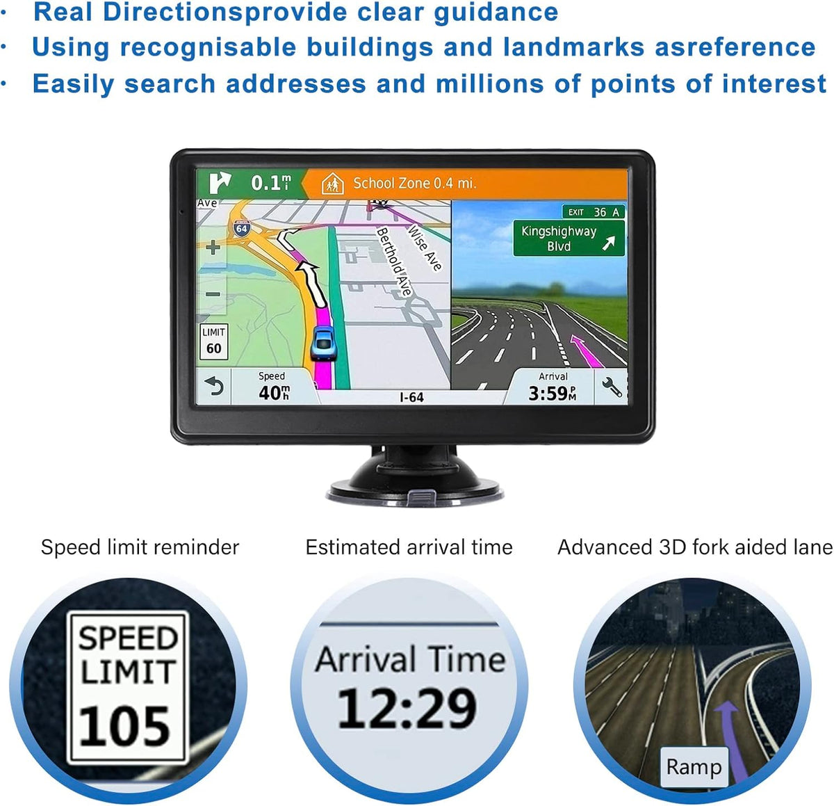 Skiennix GPS Navigation | 7-Inch Touch Screen Car GPS with Voice Guidance & Lifetime Maps