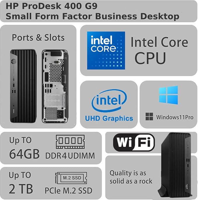 HP ProDesk 400 G9 SFF Business Desktop Computer, Intel CPU, 16GB RAM, 1TB PCle SSD, Dual 4K Display Support, USB-C, HDMl, RJ-45, Wi-Fi, Wired Keyboard & Mouse, Windows 11 Pro