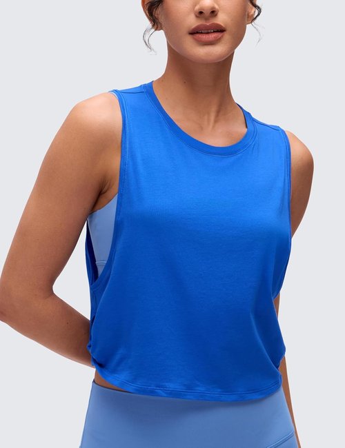 CRZ YOGA Pima Cotton Tank Tops for Women - Loose Fit Sleeveless Workout & Yoga Crop Shirts