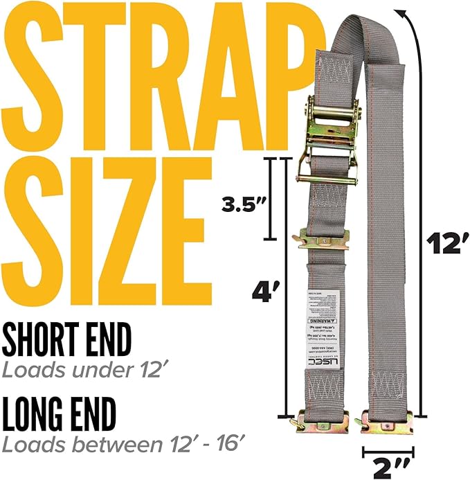 US Cargo Control Double-Fitted E Track Straps 2" x 16' (10 Pack), 4,400 LBS Break Strength, Gray Heavy Duty E Track Ratchet Straps with 3 Spring E-Fittings, Versatile 2-in-1 Logistic Tiedowns
