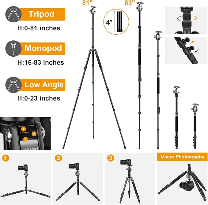 JOILCAN Tripod for Camera, Heavy Duty Travel Tripods for Spotting Scope