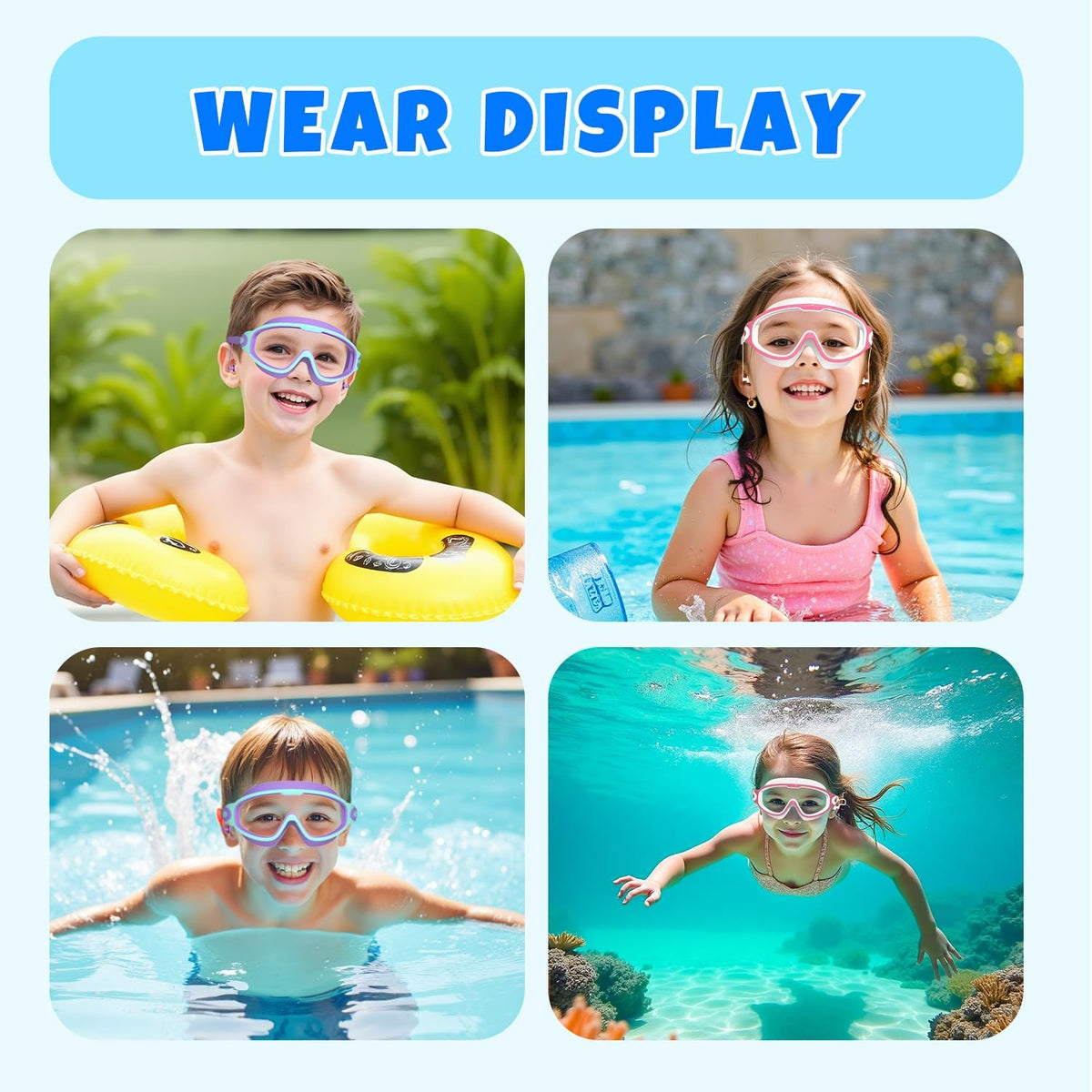 Skiennix Swim Goggles for Kids 3-15 | Large Frame, Anti-Fog & UV Protection - 2 Pack with Earplugs