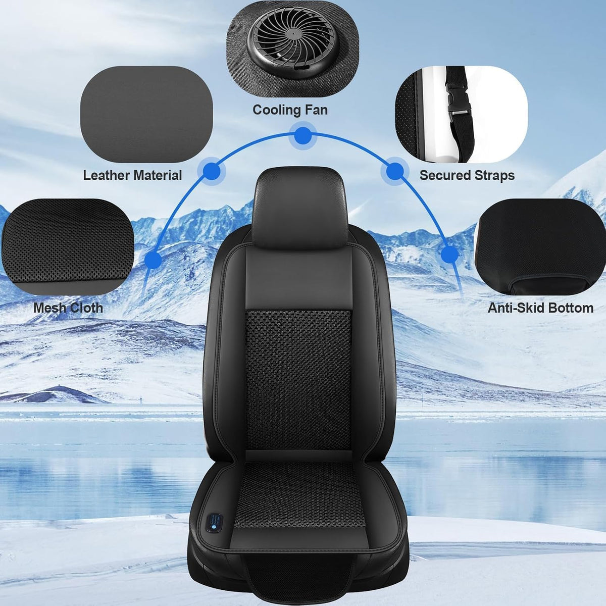 Cooling Car Seat Cover with Powerful Fan, 12V Ventilated Cooling Car Seat Cushion, 3-Speed Adjustable Breathable Cooling Seat Cover for Car SUV Truck Universal Fit