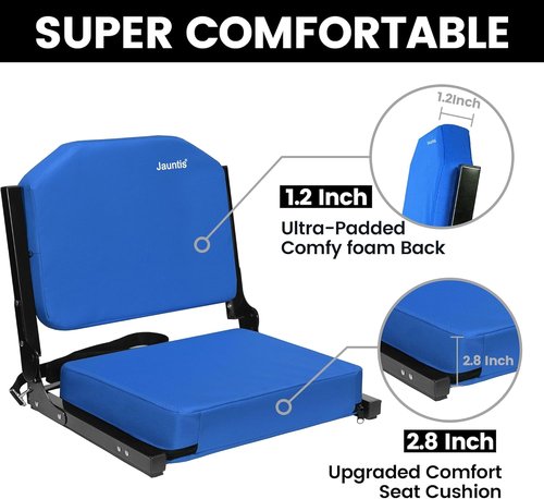 Jauntis Stadium Seating - Ultra Padded Bleacher Seats with Back Support & Shoulder Strap | Portable Comfort