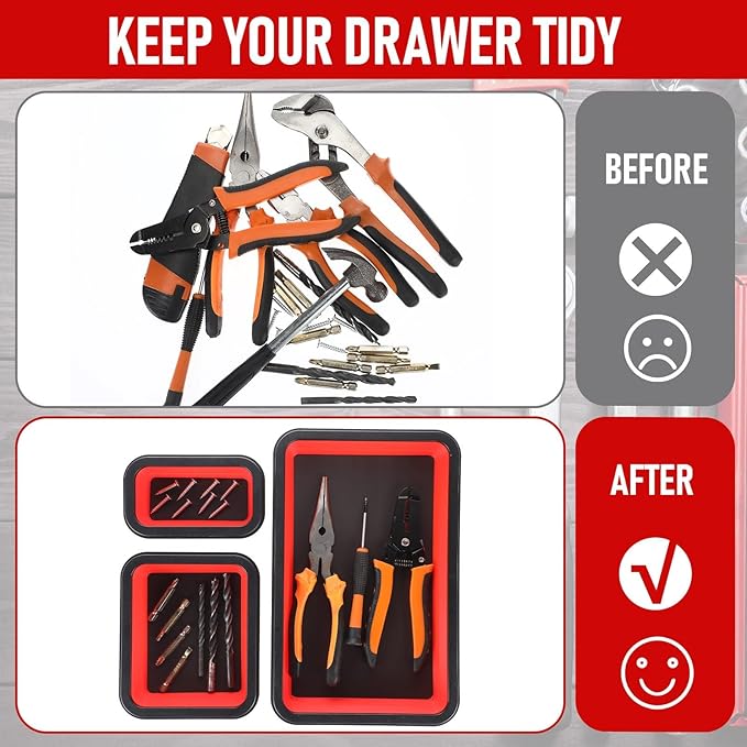 12 Pcs Collapsible Magnetic Parts Tray Set Foldable Tool Storage Organizer Magnetic Tray 3 Different Size Collapsible Bowl for Screw, Bolts, Nuts, Washers, Pins, Tool Gift for Men (Red, Black)