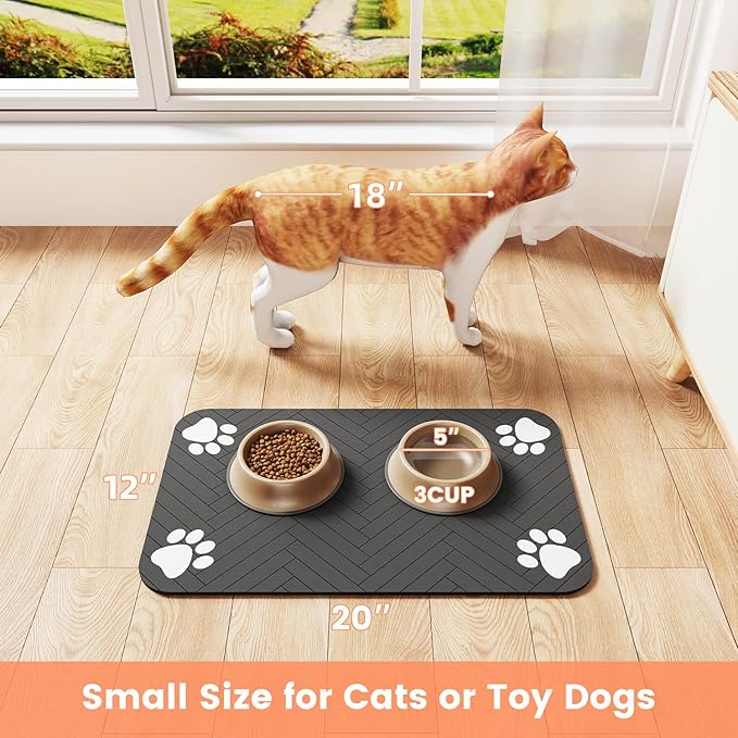 Pet Feeding Mat-Absorbent Pet Placemat for Food and Water Bowl, with Waterproof Rubber Backing, Quick Dry Water Dispenser Mat for Dog and Cat (27"x17", Black)