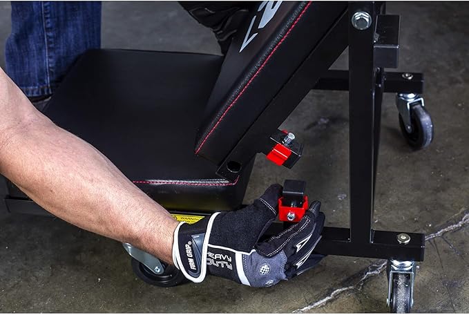 Powerbuilt 2-in-1 Rolling Creeper Seat Converts from High to Low Roller Seat, Fast, Tool-Free Conversion, Garage, Shop, Brake Jobs, Washing, Detailing, Maintenance, Thick Pad, 3-in. Casters - 240298