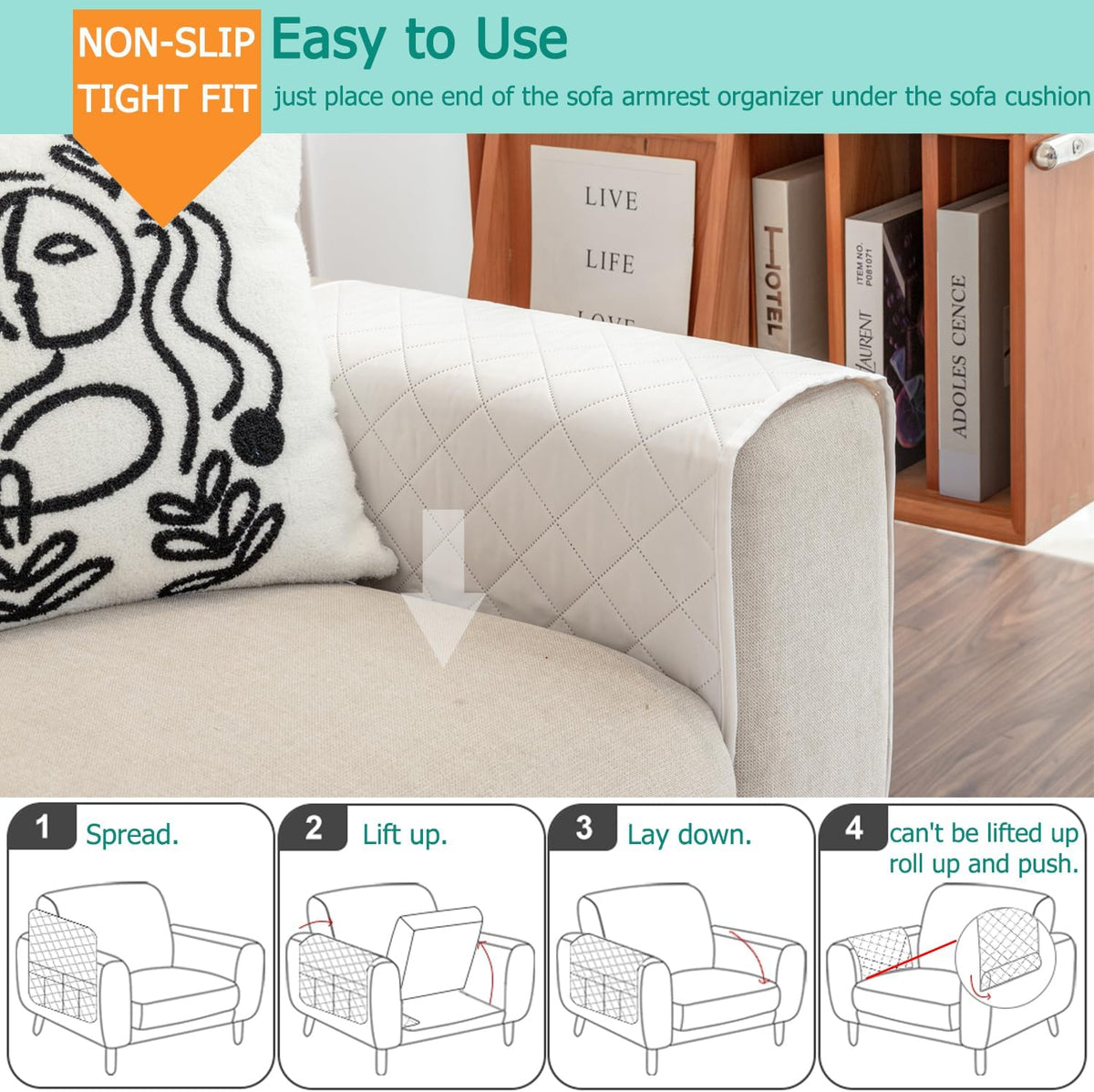 Armchair Caddy Remote Control Holder Sofa Organizer, Non-Slip Couch Arm Chair Caddy with 6 Pockets for Tablets,Smart Phone,Books,Pens,Magazines,Ipad (Off-White)
