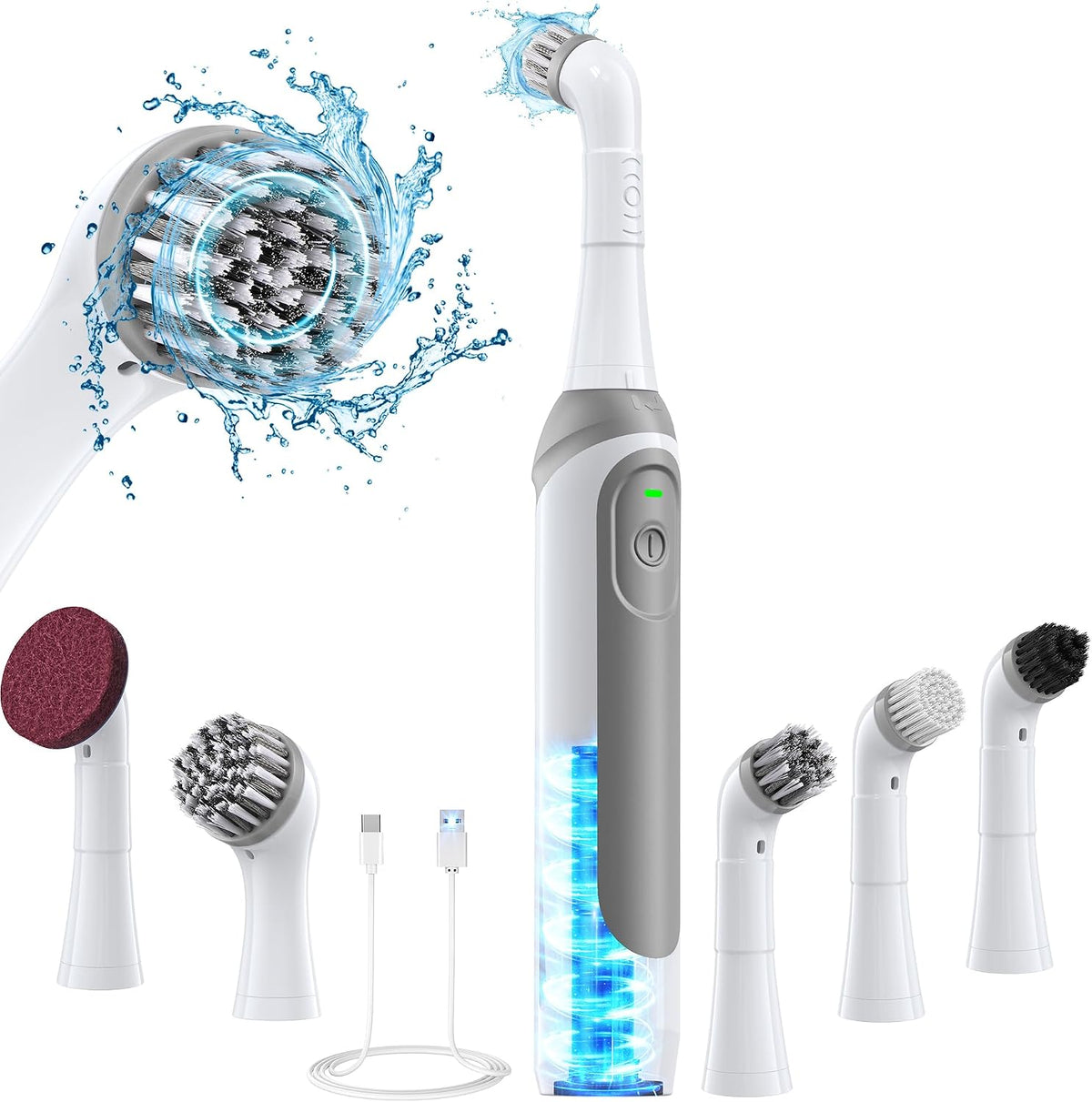 kHelfer Rechargeable Electric Grout Brush with Built-in Battery, Upgraded KH6A Stainless Steel Wire Power Brush & IPX7 Waterproof, Cordless Cleaning Brush & 5 Replacement Heads for Grout, Crevice