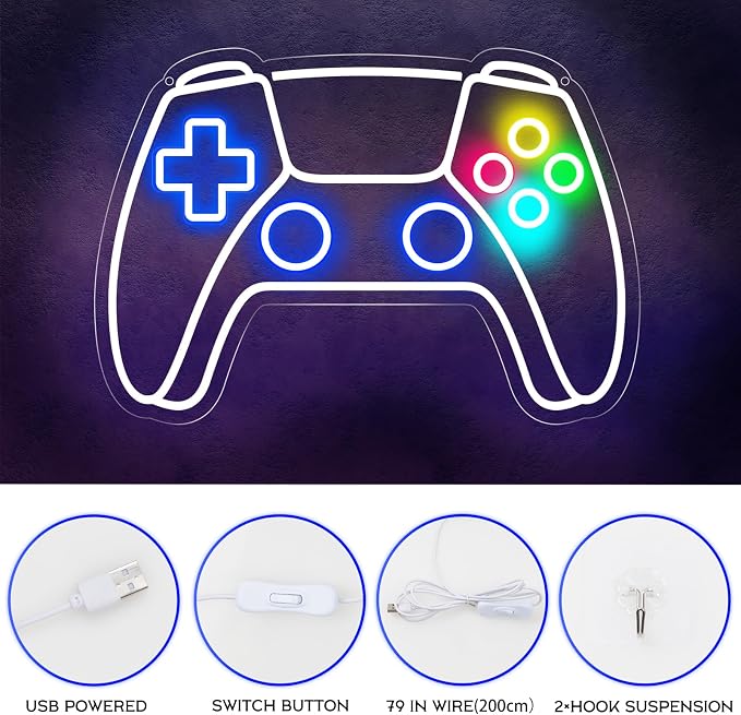 Gamer Neon Sign, Gamepad Shaped LED Neon Sign