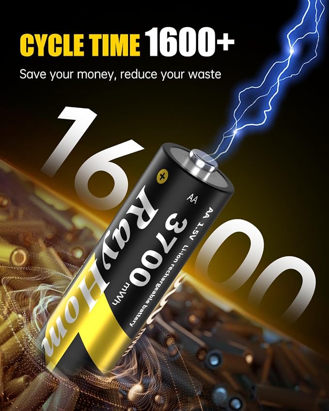 24 Pack AA Lithium Rechargeable Batteries, 3700mWh High Capacity, 1.5V Constant