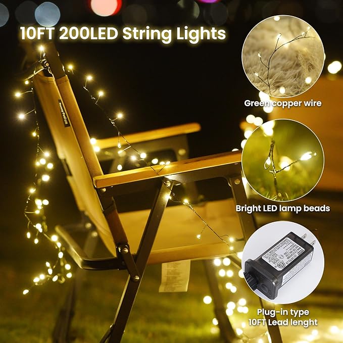 Dailyart Fairy Lights Plug in, 200 Led Fairy Light with Remote 10Ft Fairy Lights with Timer 8 Modes Warm Lights for Bedroom Wreath Party Window Wedding Christmas Tree Decoration Green Wire