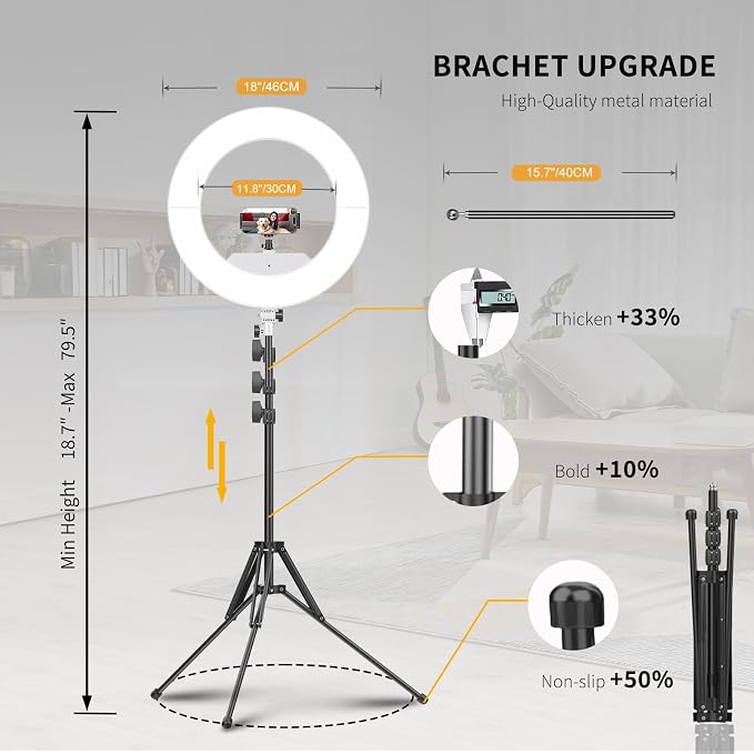 55W18 45cm Ring Light Kit 6700K Dimmable LEDRinglightTripod Stand Dual Phone