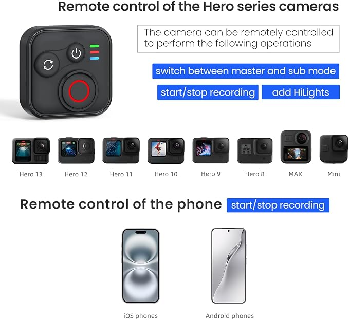 Bluetooth Remote Control for Insta360 X5/X4/X3/X2/Go 3S/ACE Pro 2, GoPro Camera