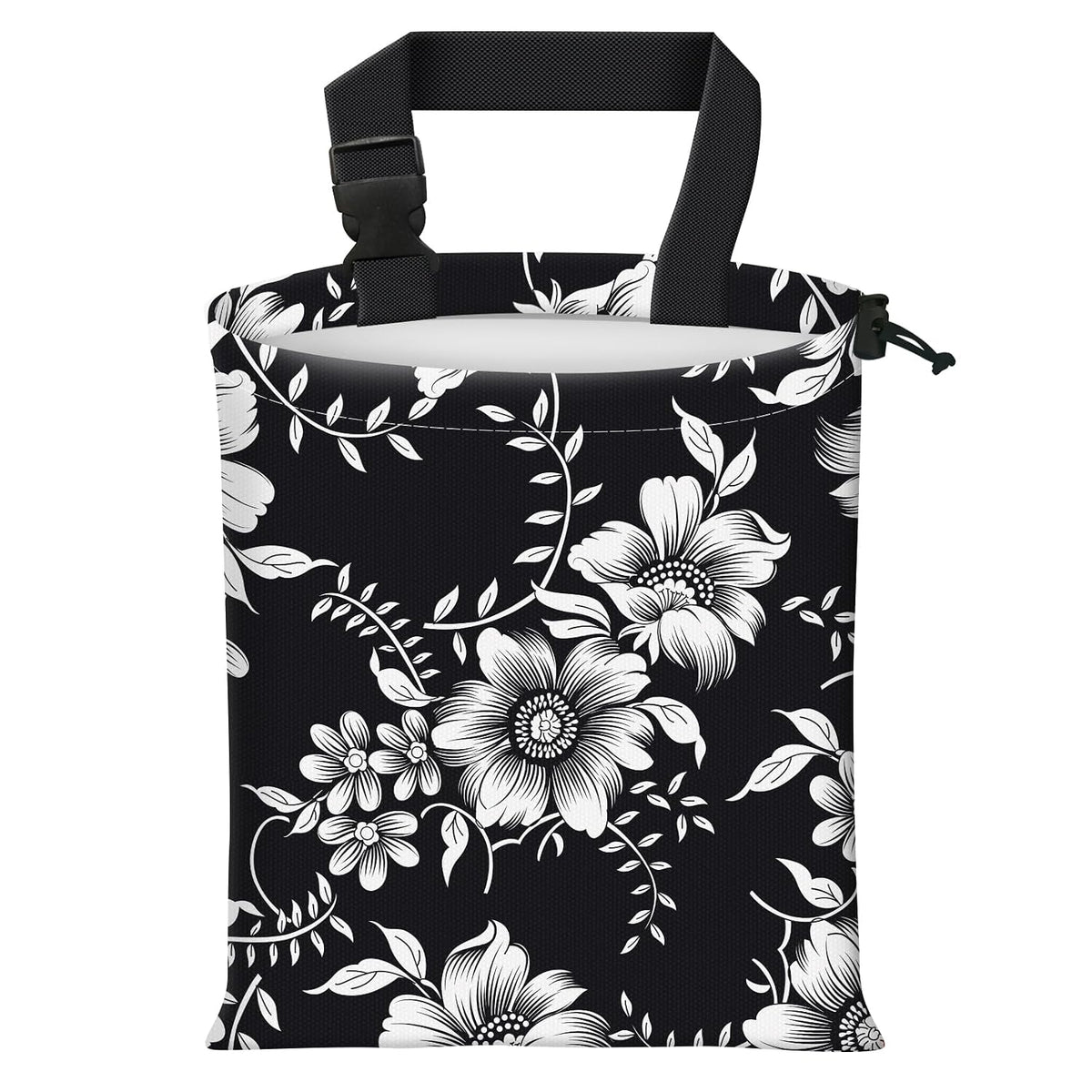 Car Trash Bag Large Hanging Can for Back of Seat, Cute Waterproof Car Garbage Bag for Vehicle, Travelling, Outdoor Beautiful Black White Floral