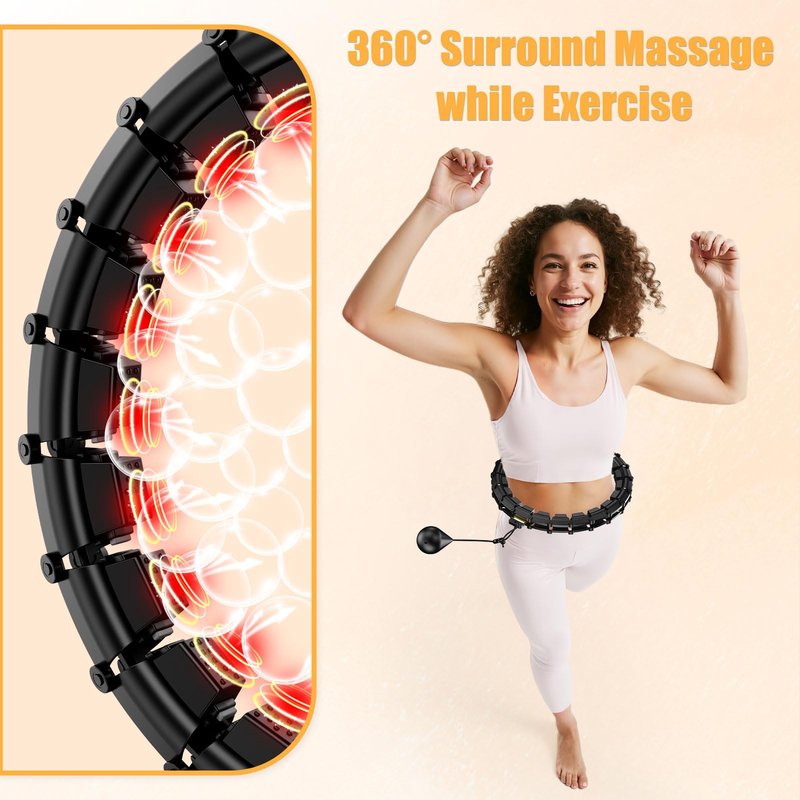 Skyrain Fit Hoop Weighted Waist Hoop for Adults Weight Loss at Home, Fitness Hoop with 32 Detachable Knots, 65 Inch Plus Size, Exercise Training Hoop for Women, Workout Equipment for Gifts (Black)