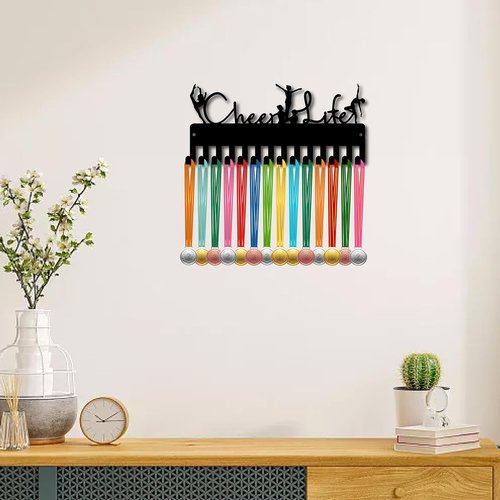 CREATCABIN Medal Holder - Sports Medal Hanger Display Rack with 14 Hooks | Black, 11.4 x 5.1 Inch