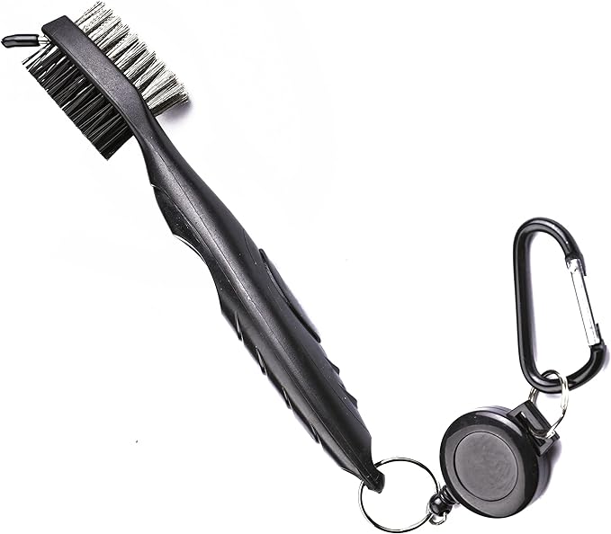 Golf Towels, Microfiber Waffle Pattern Tri-fold Golf Towel - Brush Tool Kit with Club Groove Cleaner, with Clip Men Women Golf Gifts (2 Black Towel+Black Brush)