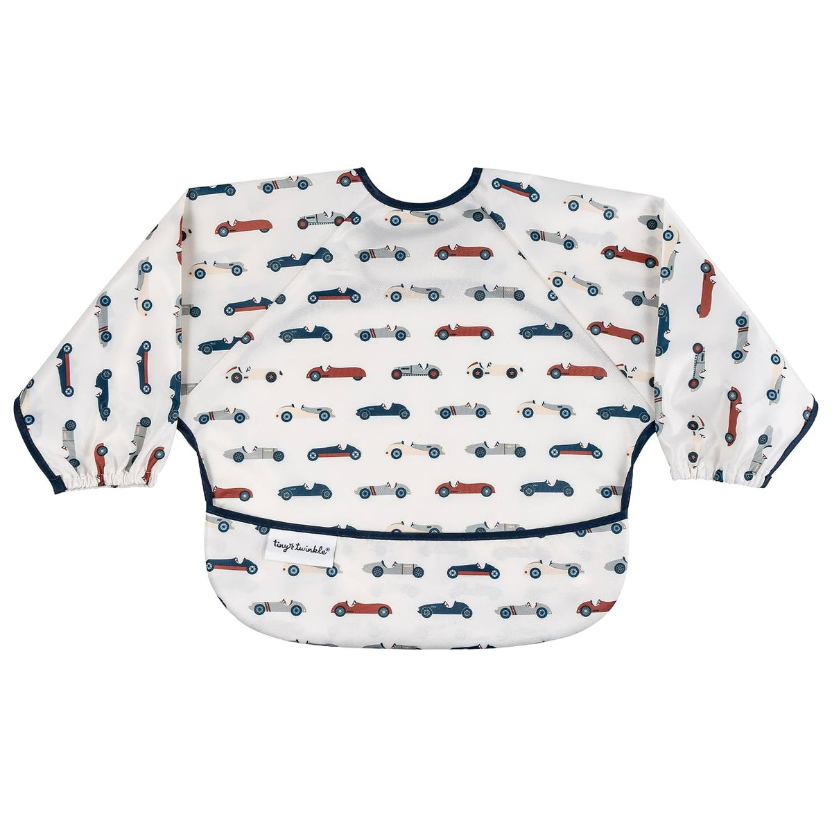 Tiny Twinkle Long Sleeve Bib for Babies & Toddlers | Waterproof Smock Bib for Eating | Machine Washable & Mess-Proof Feeding Essentials | Newborn Shower Gift (Vintage Cars, Small 6-24 Months)