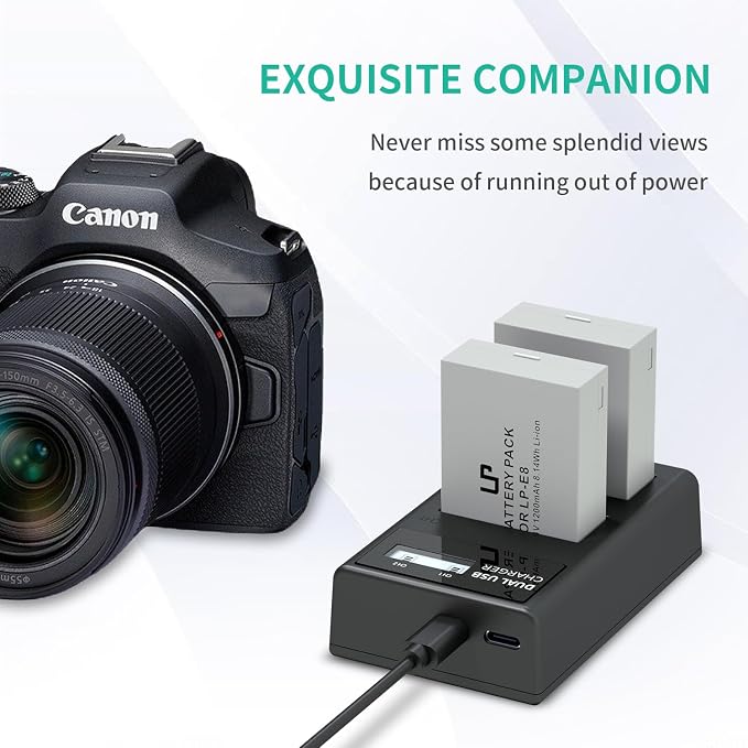 LP LP-E8 Battery Charger, LCD Display & Dual Slot Charger Compatible