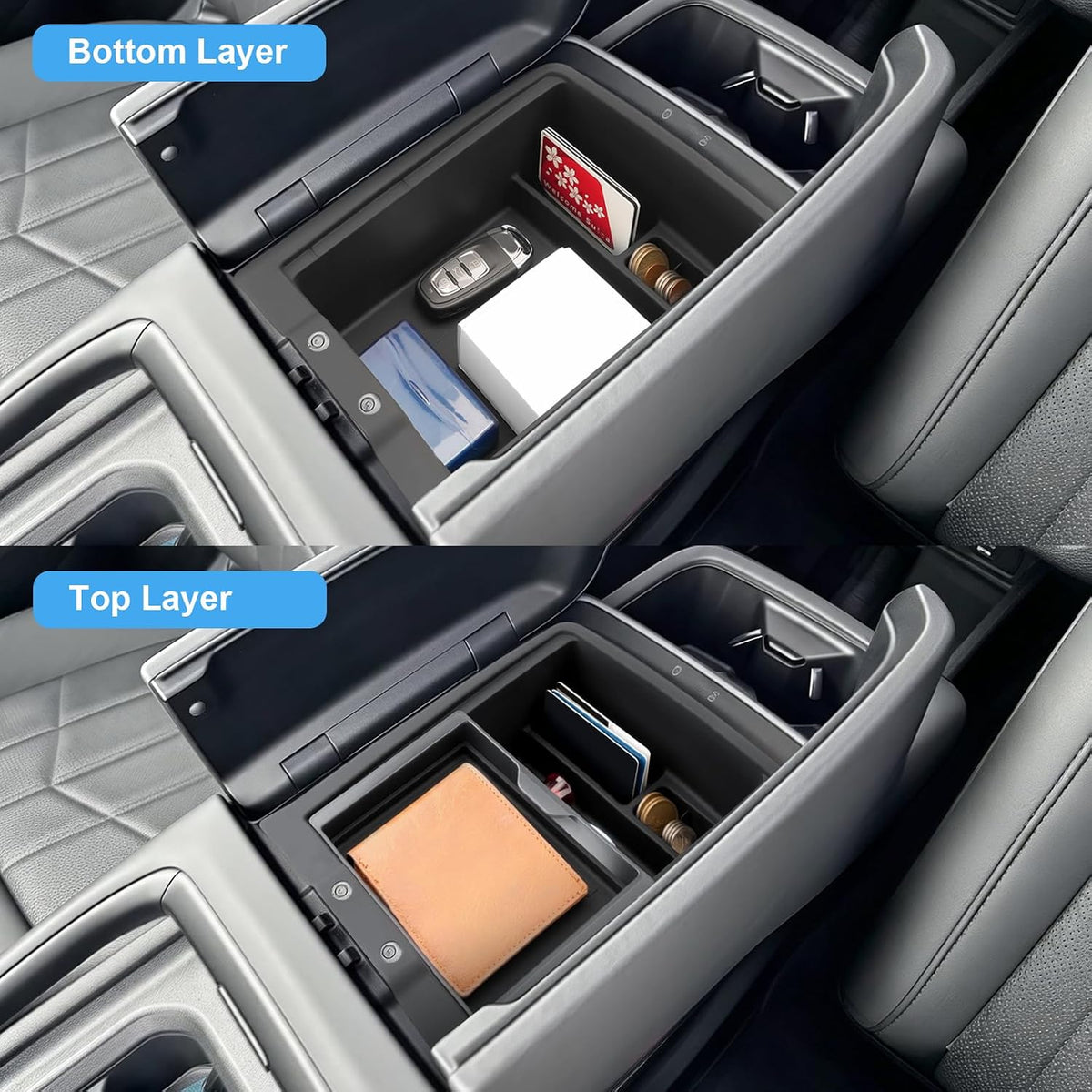 Double Layer, 2027 Telluride Center Console Organizer for Kia Telluride (SX Prestige, X-Line SX Prestige, X-Pro SX Prestige),Durable ABS&Anti-Slip Rubber Console Tray 2027 Telluride Accessories