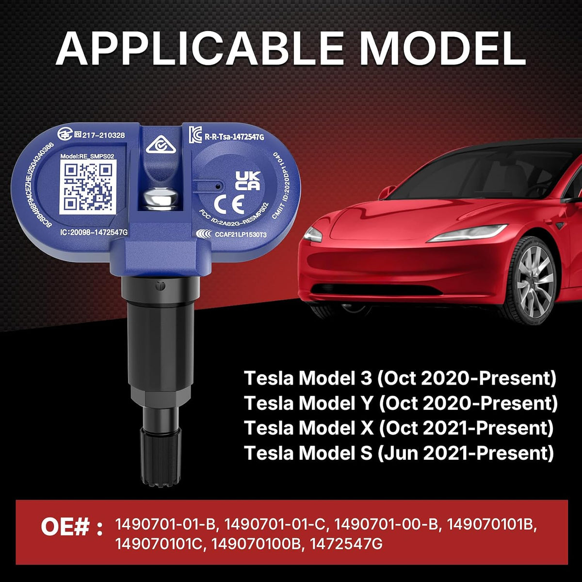 Richeer Upgraded Bluetooth TPMS Sensor for Tesla Model 3/Y/S/X (2020–2025) – Tire Pressure Monitoring Replacement, OE# 1490701-00-B / 01-B / 01-C