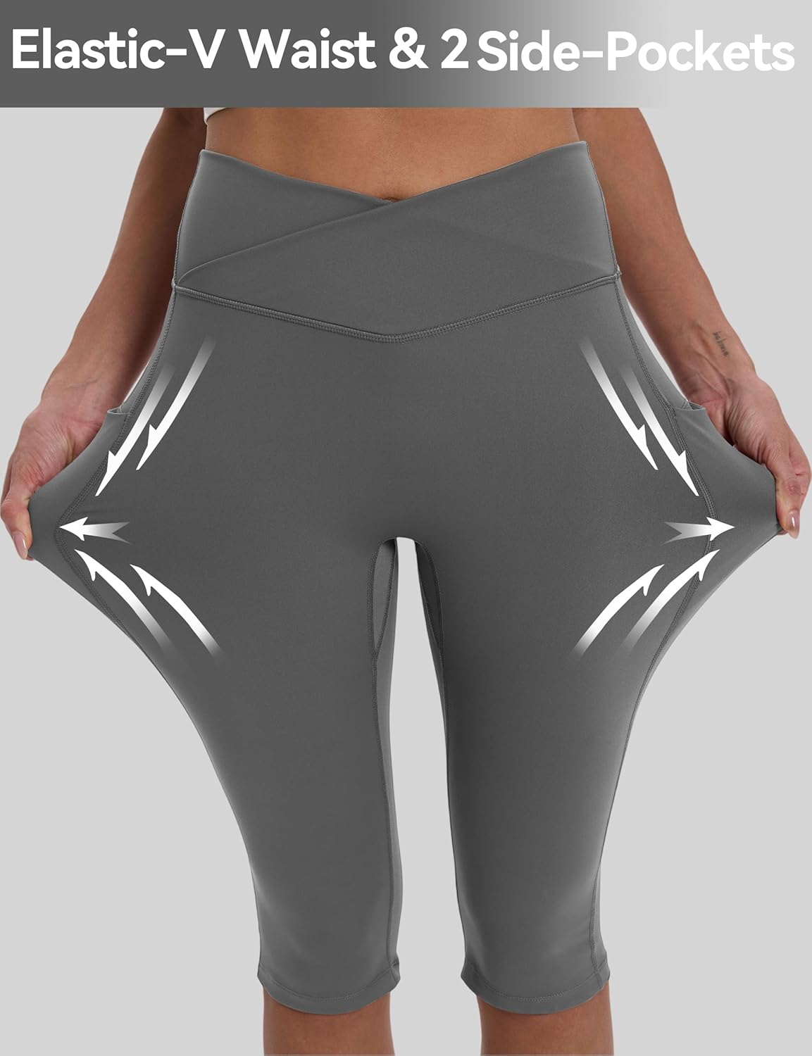 Skiennix Women's Knee-Length Capri Leggings - Stretchy Yoga Pants with Pockets for Casual Running