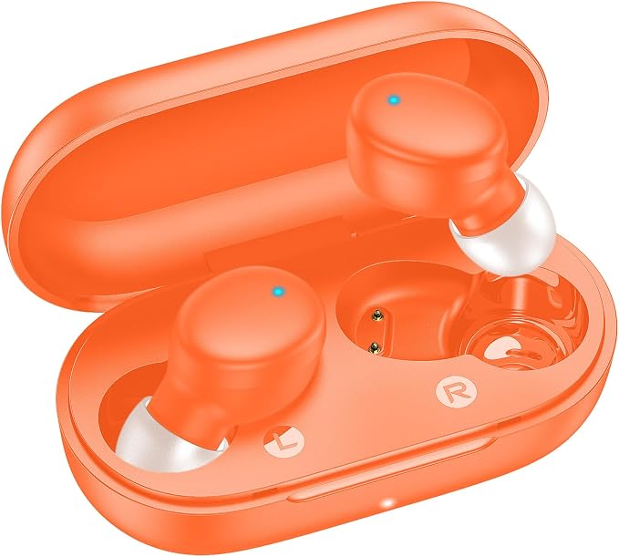 kurdene Wireless Earbuds Bluetooth 5.3 Light Weight in Ear Headphones | Premium Sound Bass Ear buds with Charging Case,Touch Control,Built in Mics Headset,Clear Calls for Sports Workout Orange