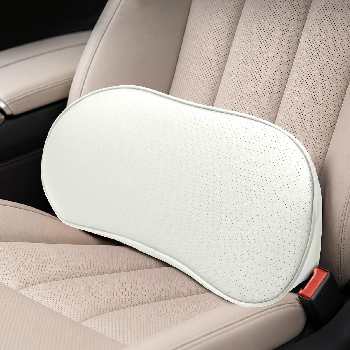 Mikako Car Lumbar Support Pillow, Ergonomic Memory Foam Vehicle Driver Seat Lower Back Support Cushion for Pain Relief, Comfortable Lumbar Pillow Cushion for Driving, Car Accessories (White)