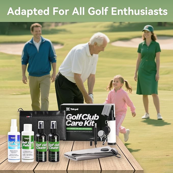 Pro Golf Club Care Kit – Cleaner, Polish, Brush, Groove Sharpener, Grip Cleaner, Magnetic Towel & Leather Bag – Restores Clubs, Removes Rust & Scratches, Renews Tackiness