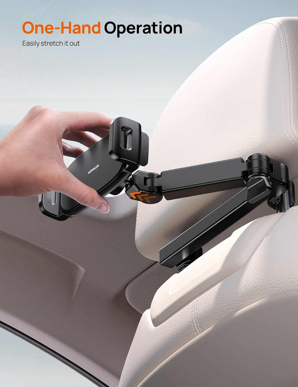 Aomiker iPad Holder Car Headrest - [Stretchable Arm] 2025 Adjustable Tablet Mount for Car Backseat, Travel Road Trip Essentials for Kids, for iPad Pro, Air, Mini, Samsung Tab, 4.7-11” Device - Black
