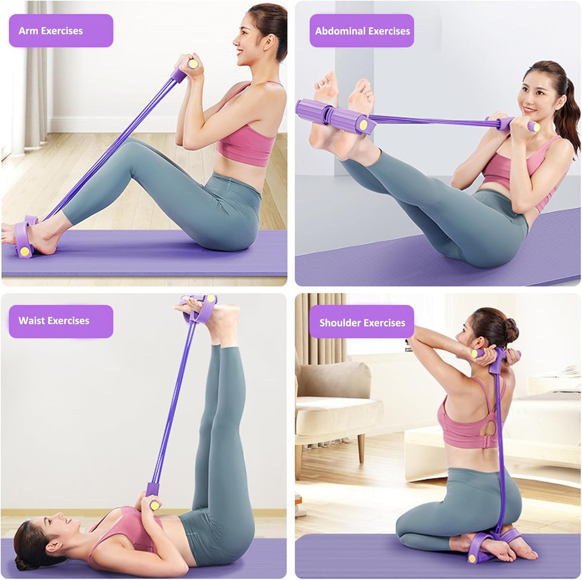 PWireless Resistance Bands - Multifunctional 6-Tube Manual Tension Pedal for Full-Body Workout | Natural Rubber