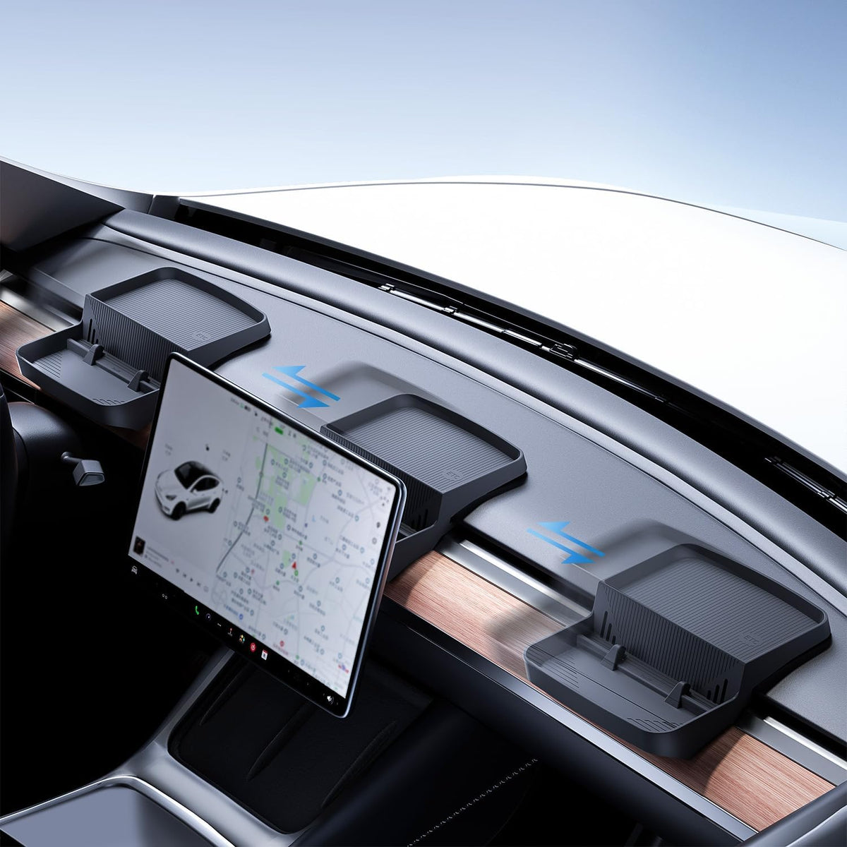 Dashboard Organizer Tray for Tesla Model 3 2017-2023 and Model Y 2020-2024 Accessories Silicone Behind Screen Storage Box Non-Slip Sunglass Phone Tissue Card Holder Tesla Console Insert