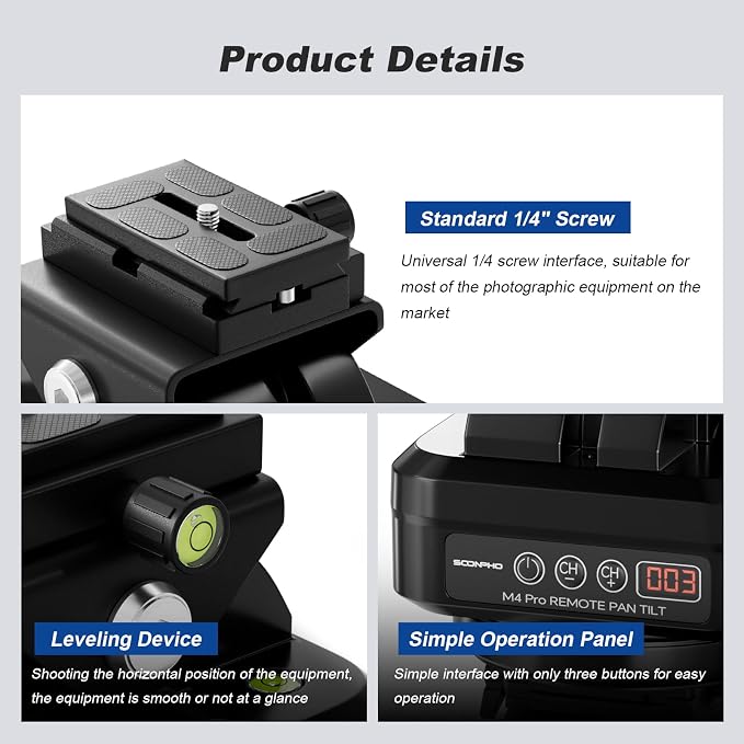 Soonpho M4 Pro Motorized Tripod Head, Rotating Panoramic Control 360° Pan Tilt
