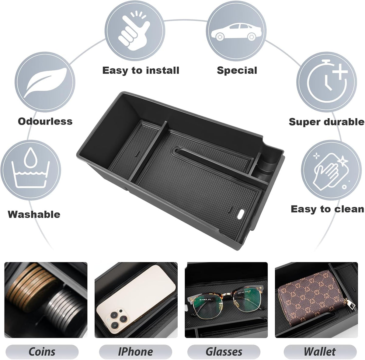 SKTU for 2021 2022 2023 2024 Kia K5 Center Console Organizer 2023 2024 K5 Storage Box Organizer Container Armrest Insert Organizer ABS Tray Pallet with USB Hole and Coin Holder