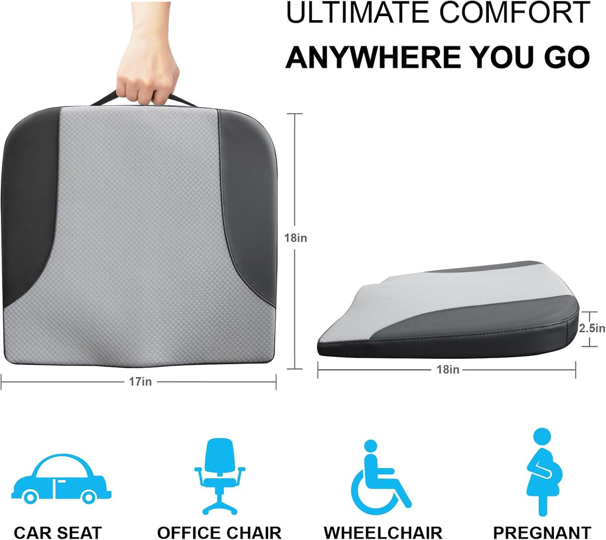 Allaboutsla Car Seat Cushion, Car Seat Cushions for Long Driving | Comfortable Memory Foam Driver Seat Cushion, Automotive Seat Cushions, Butt Pillow for Car,Truck, Office Chair, B&G