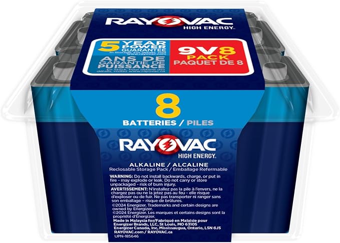 Rayovac High Energy 9V Batteries, Alkaline 9 Volt Batteries