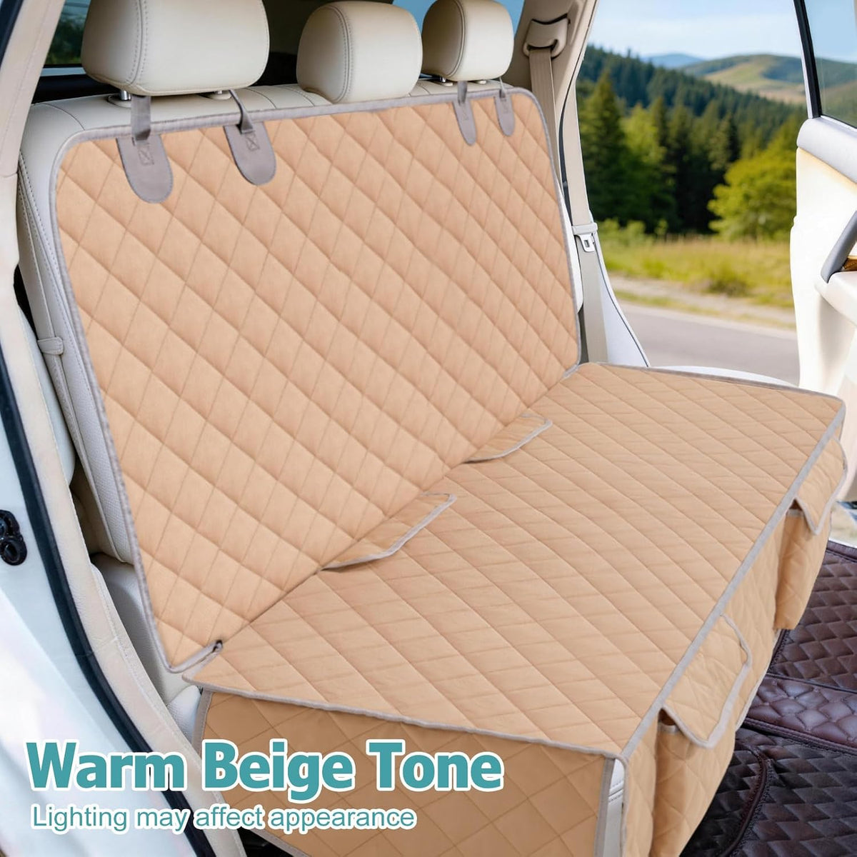 Bark Lover Dog Car Seat Cover for Back Seat Waterproof Backseat Protector, Nonslip Rear Seat Cover for Kids,Universal Size Fits Cars Trucks SUVs (Beige)