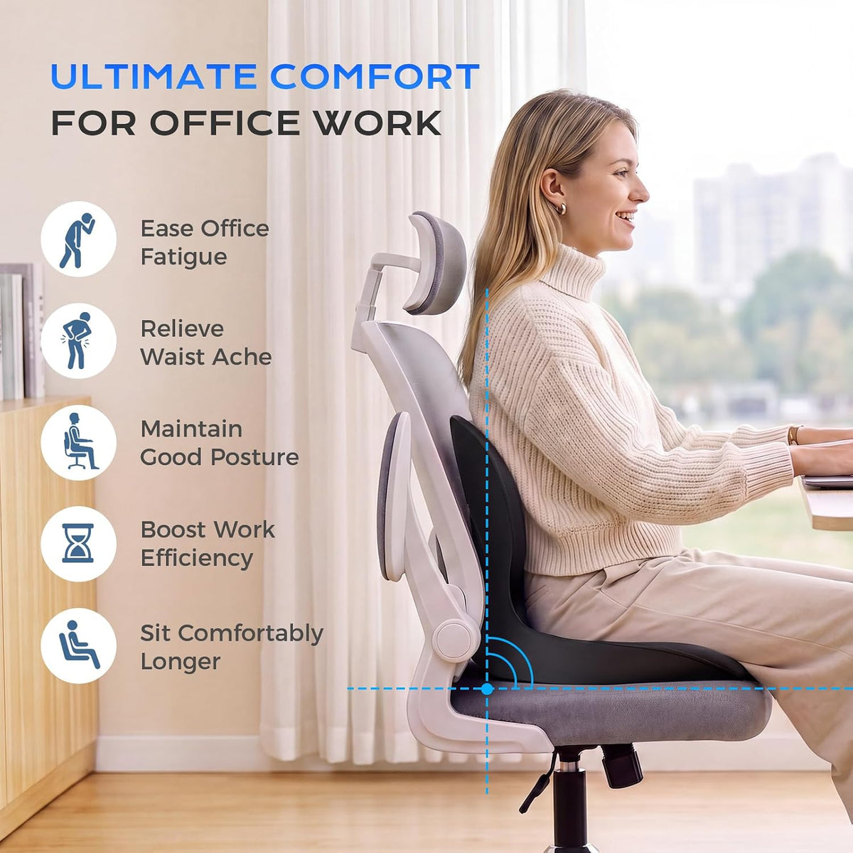 Coverado [Upgraded] Car Seat Cushion and Lumbar Support Pillow One Piece, Memory Foam Ergonomic Back Support Driving Seat Cushion for Back Pain, Non-Slip Washable Cushion for Car, Driver, Office