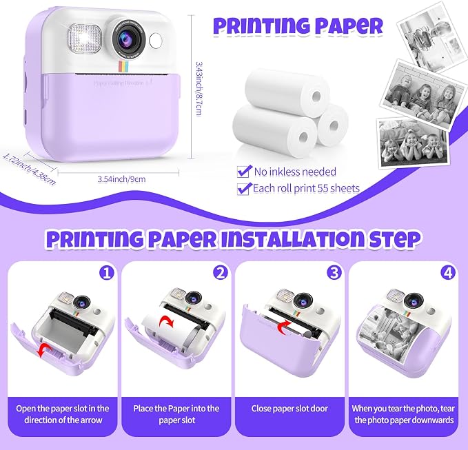 BOFIDAR Instant Print Camera for Kids, Children Digital Camera Video Toddler