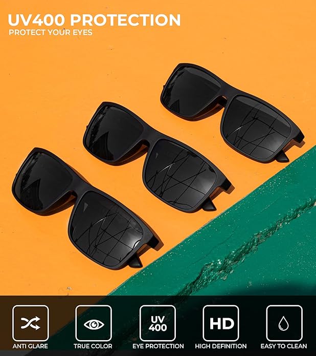 KALIYADI Polarized Sunglasses for Men and Women, Mens Sun Glasses with UV Protection for Driving Fishing Golf (3 Packs)