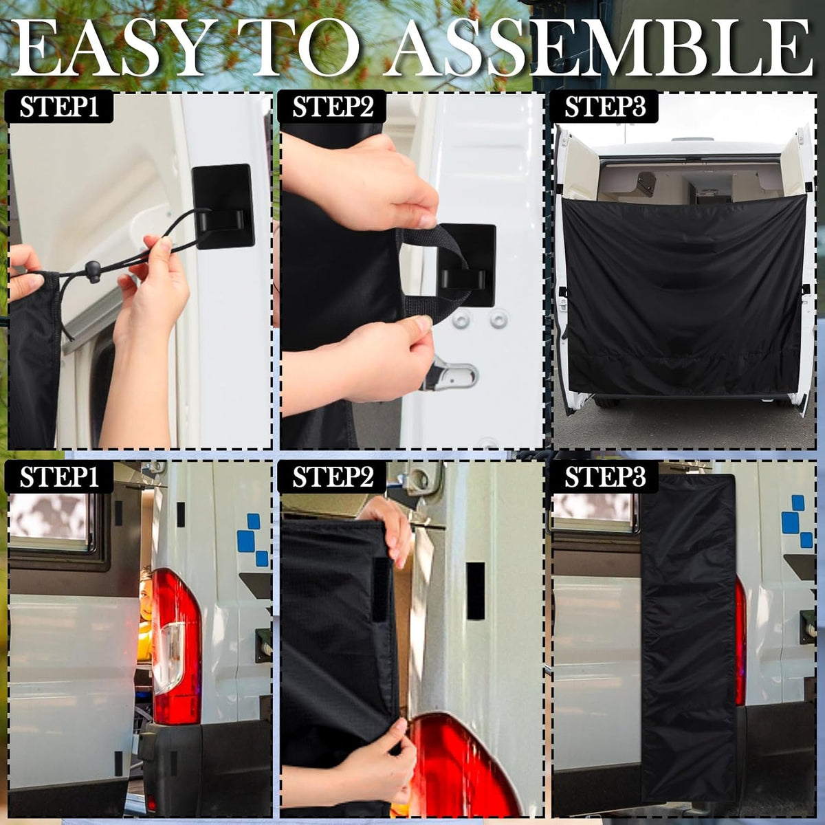 Fanfanwin 7x6 ft Black Large Van Curtains Car Rear Door Shower Privacy Curtains with 2 Side Privacy Panels and Magnetic Hooks Adjustable Outdoor Shower Double Layer Changing Car Truck Travelling