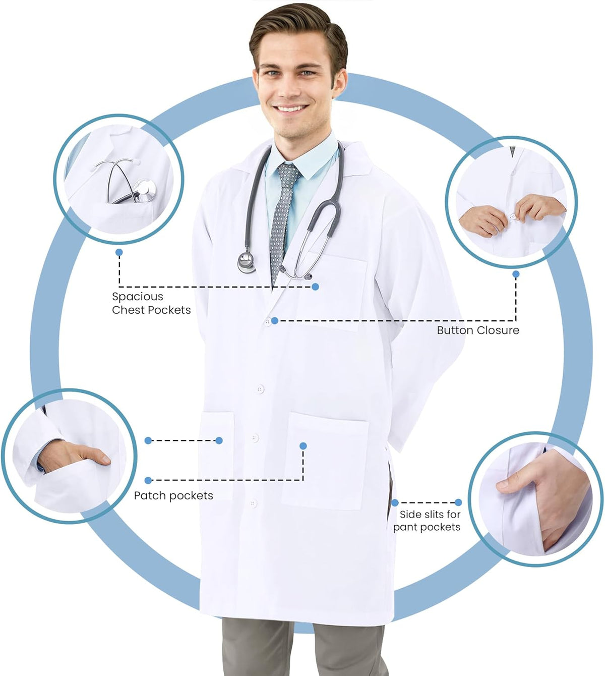 NY Threads Professional White Lab Coat - Long Sleeve Medical Coat for Men | Durable & Stylish